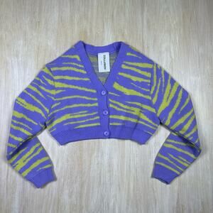 ASOS Collusion Zebra Purple Green Cropped V-Neck Boxy Button Cardigan Sweater 4